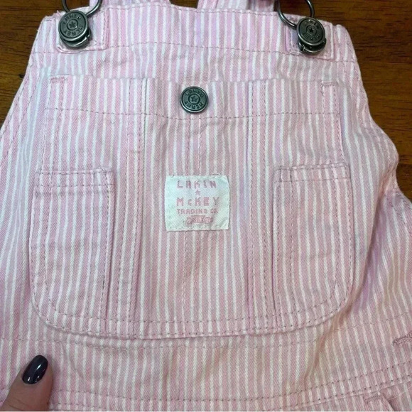 Laken & McKey pink white striped overalls size 7 100% cotton girls - Picture 3 of 8